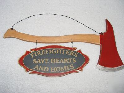 Firefighter save hearts sign fireman axe firemen plaque