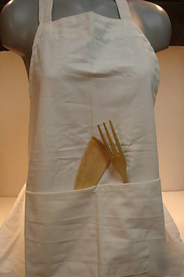 New 6 white kitchen aprons large bib 2 pockets-cotton- 