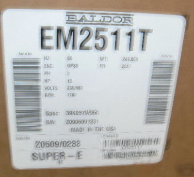 New baldor motor EM25117 60 hz 3 ph 10 hp frame 256T 