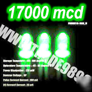 100 nos 5MM superultra bright green led bulb-17000 mcd