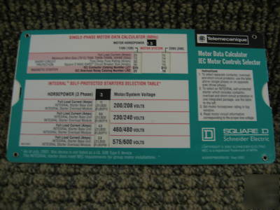 Electrical motor data calculator slide chart selector