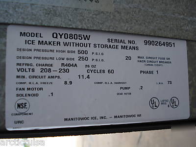 QY0805W manitowoc cubed ice machine