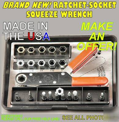 New ratchet socket squeeze wrench 22 piece tool kit