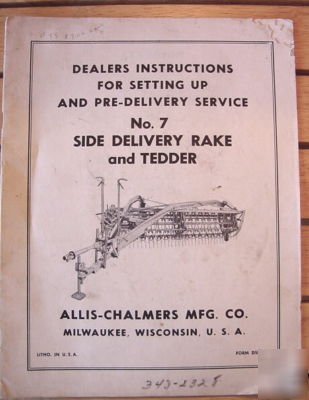 Allis chalmers dealer instruction book side rake tedder