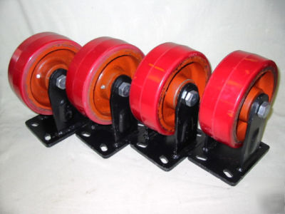 Casters, set of 4 rigid, 200MM x 75MM, 2250LB, rex