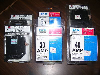 2-2 pole a 20 & 40AMP & 4-1 pole breakers 2-15, 2-40AMP