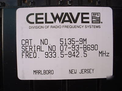 Celwave, 5135-9M duplexer, 900 mhz, 6 cavities, bnc