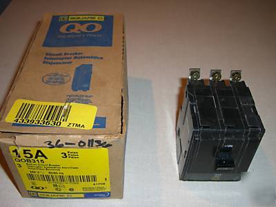 Square d circuit breaker 3 pole 15 amp QOB315 