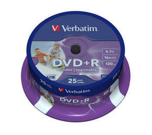 25 verbatim 16 x dvd+r inkjet photo printable ijp azo