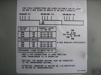 Acme transformer 75/60 kva 600/480/380 v 75/60KVA 3R y 