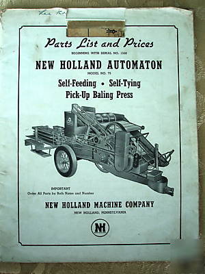 New holland model no. 75 automation parts catalog