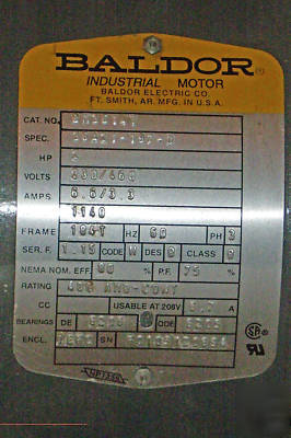 Baldor 2 hp 3 phase motor with stearns brake