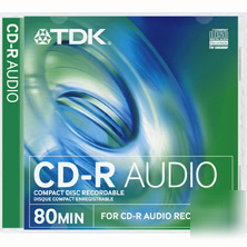 10 tdk audio cd jewel case cd-r blank music 80 min cdr
