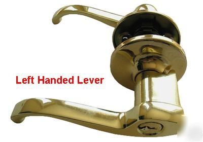 Entrance polished brass lever handle door lock lh