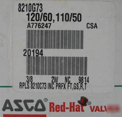 New asco 8210G73 solenoid valve 2-way nc 3/8