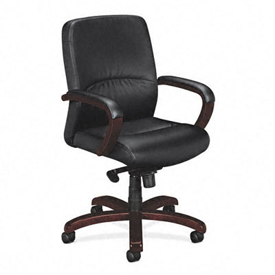 VL880 sers mangrl mid-back leathr chair w/mahogany trim