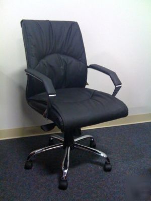 Black leather office chair, chairs, office furniture 