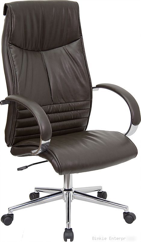 Brown leather high back ergo computer office desk chair