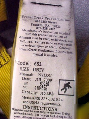 French creek 652 full body harness gromet/tongue buckle