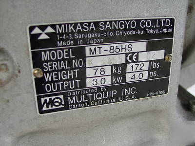 Mikasa mt-85HS jumping jack tamper compactor no rsv 