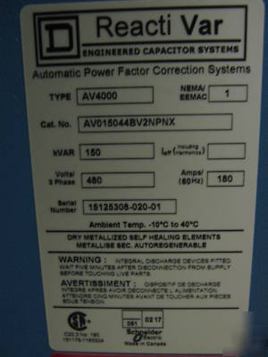 Square d reactivar AV4000 power factor correction 