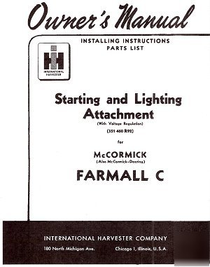 Farmall c starting & lighting installation & parts ma
