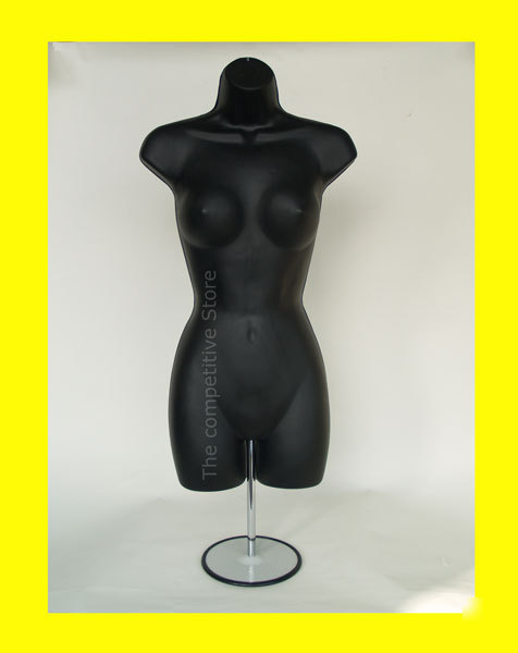 Female dress mannequin form w/ metal base black manikin