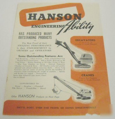 Hanson 1936-40 excavator crane shovel trailer brochure