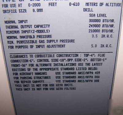 New reznor V3 natural gas 300,000 btu heater UDAP300 