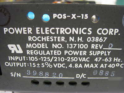 Power electronics supply pos-x-15 15V 4.8A with manual