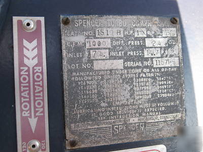 Spencer turbine company 1510 h 10 h.p. 1000 c.f.m.