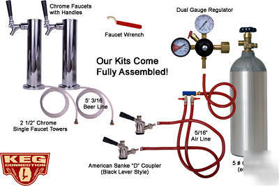 Kegerator kit, 2 tap chome tower, draft beer, CK322S