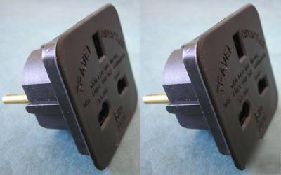 Uk BS1363 3-pin to euro schuko adapter plug 7.5A blk X2