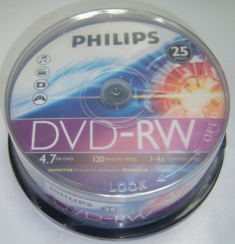 25 philips blank dvd discs recordable dvd-rw 1-4X 4.7GB
