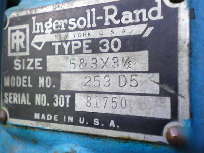  ingersoll rand 100 gallon, 5 horse air compressor runs