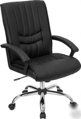 Black leather manager chair mid back free shipping