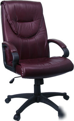 Executive swivel chair high back burgundy leather seat