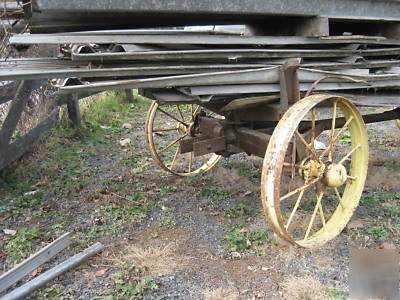 Antique farm wagon, greenhouse & 1969 intl travelall