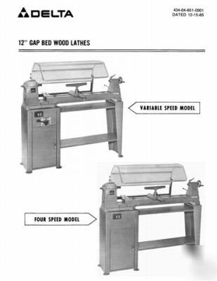 Delta rockwell 12 inch wood lathe ops & parts manuals