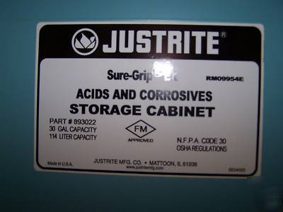 New justrite blue steel safety cabinet for corrosives- 