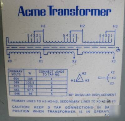 Acme transformer 34KVA 575 delta/460Y/266 v 34 kva 