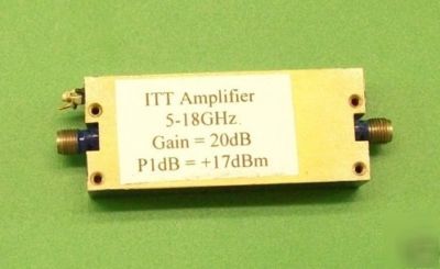Broadband microwave amplifier 20DB, 5 - 18 ghz, +17 dbm