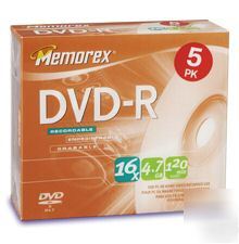 New memorex 4.7GB/16X dvd-r (5-pack slim case) 