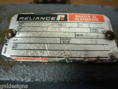 Reliance master xl WG16A gearmotor 1/2 hp 50:1 230/460V