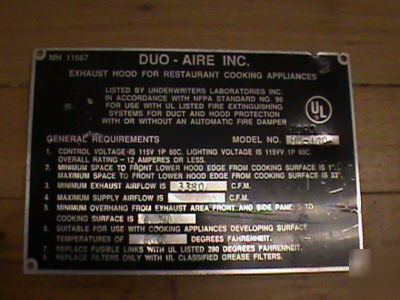 Hood,makeup air, ansul, roof fan