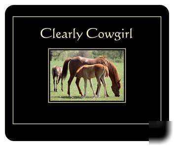 Western clearly cowgirl black horse mouse pad #7303 
