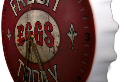 Fresh eggs chicken barn farm market retro metal clock