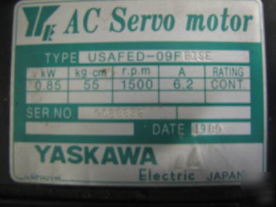 Yaskawa .85KW ac servo and controller, barely used