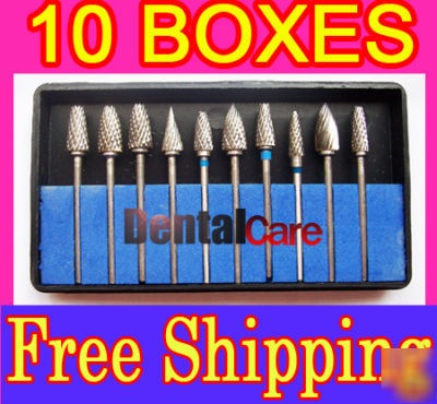 Dental lab 10 boxes titanium nitrate carbide burs burrs