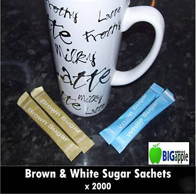 White & brown individual sugar sticks / sachets x 2000
